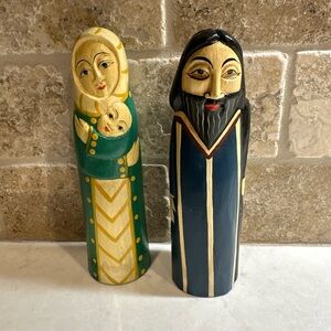 Hand Carved Balsa Wood Nativity Joseph, Mary & Jesus Painted Indonesia